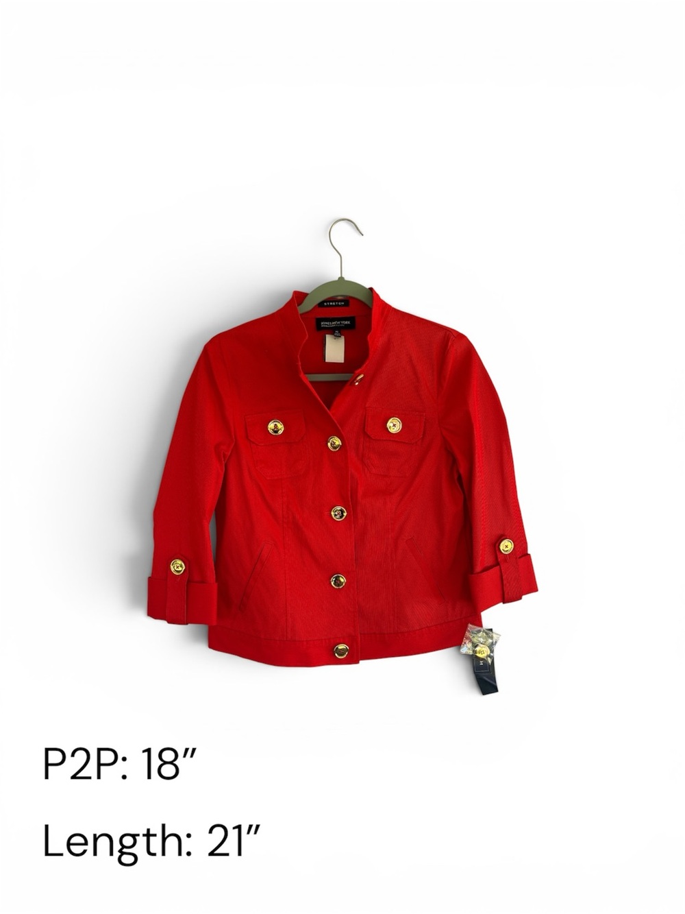 Jones New York Bright Red Jacket with Gold Buttons